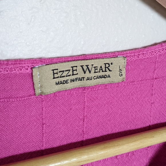 Fuschia EzzEWear Top Blouse 3/4 Sleeve Sz Large Made in Canada cotton barbiecore - Picture 7 of 7